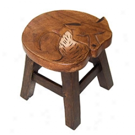 Hand Carvde Wood Fox Stool