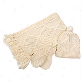 Irish Wool Hat, Scarf & Mitten Set Medium-ivory