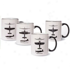 Wwii Airplane Spotter Mugs Set Of 4