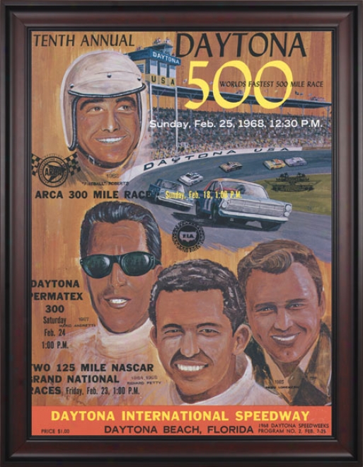 10ht Annual 1968 Daytona 500 Framed 36 X 48 Program Print