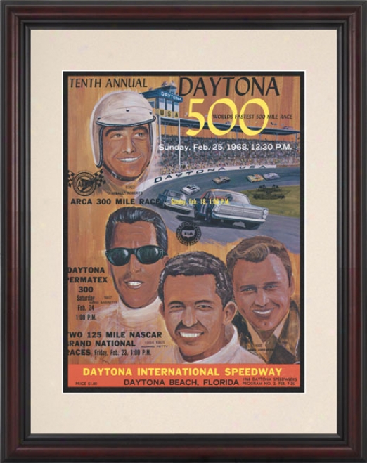 10th Annual 1968 Daytona 500 Framed 8.5  X 11 Program Print