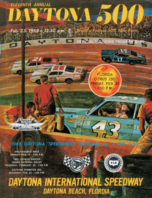 11th Annual 1969 Daytona 500 Canvas 36 X 48 Program Print