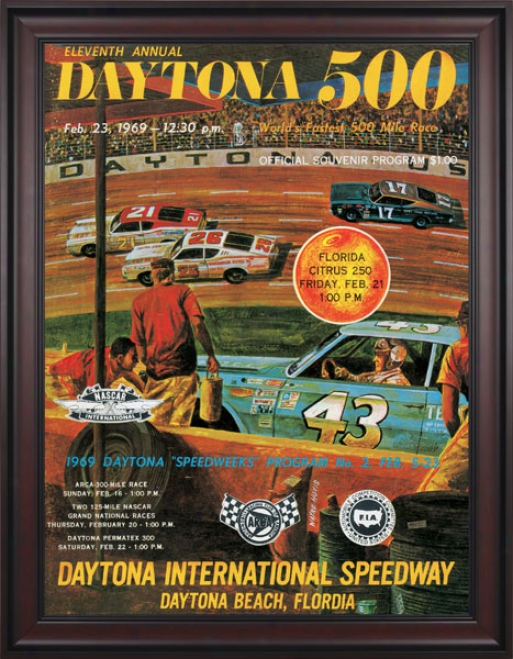 11th Annual 1969 Daytona 500 Framed 36 X 48 Program Print