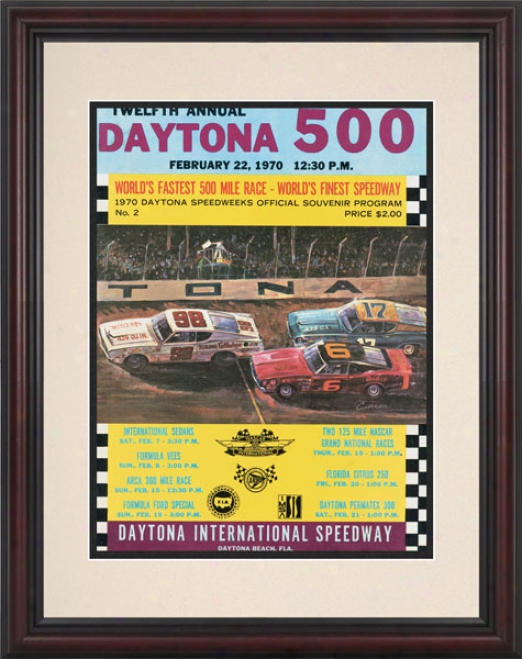 12th Annual 1970 Daytona 500 Framed 8.5  X 11 Program Print