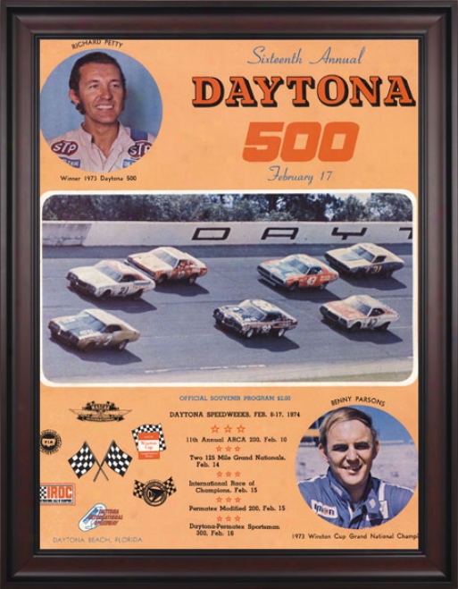 16th Annual 1974 Daytona 500 Framed 36 X 48 Program Print