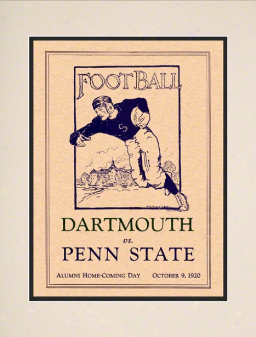 1920 Penn State Nittany Lions Vs Dartmouth Big Green 10 1/2 X 14 Matted Historic Football Poster