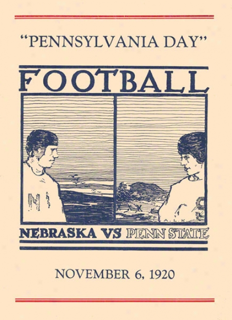 1920 Penn State Nittany Lions Vs Nebraska Cornhuske5s 22 X 30 Canvas Historjc Footall Poster