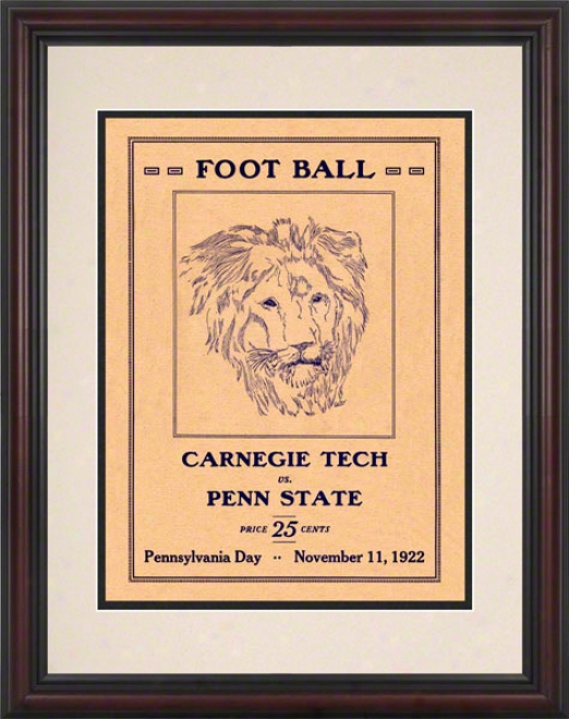 1922 Penn State Nittany Lions Vs Carnegie Tech 8.5 X 11 Framed Historic Football Poster