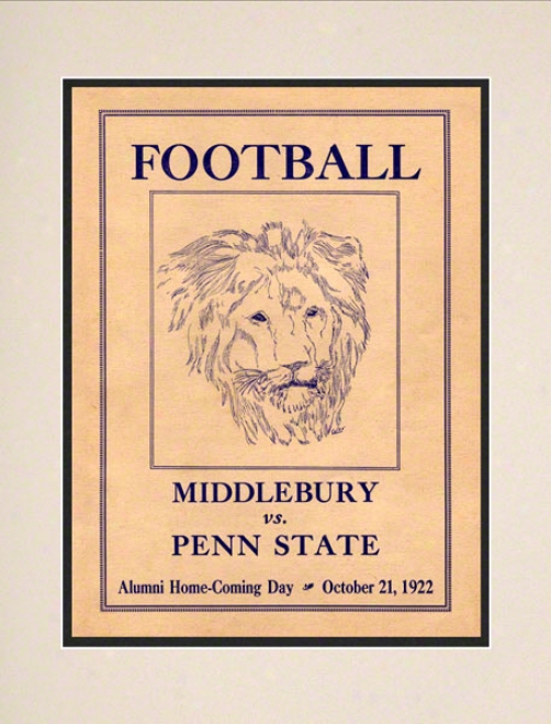 1922 Penn State Nittany Lions Vs Middlebury 10 1/2 X 14 Matted Historic Football Poster