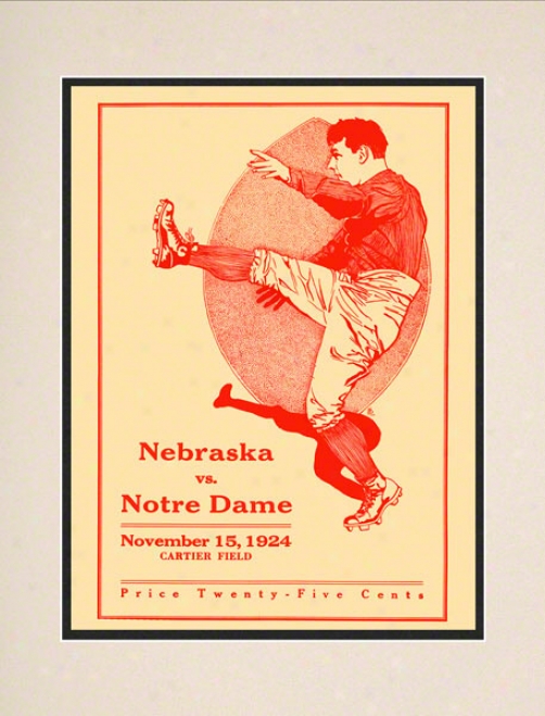 1924 Nebraska Cornhuskers Vs Notre Dame Fighting Irish 10 1/2 X 14 Matted Historic Football Poster