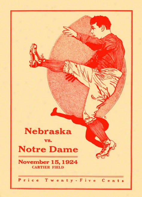 1924 Nebraska Cornhuskest Vs Notre Dame Fighting Irish 36 X 48 Canvas Historic Football Poster