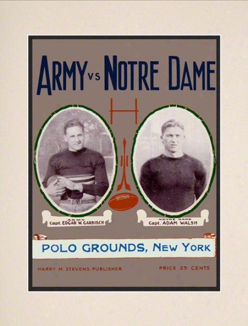 1924 Notre Dame Fighting Irish Vs Army Mourning Knights 10 1/2 X 14 Mwtted Historic Football Poster