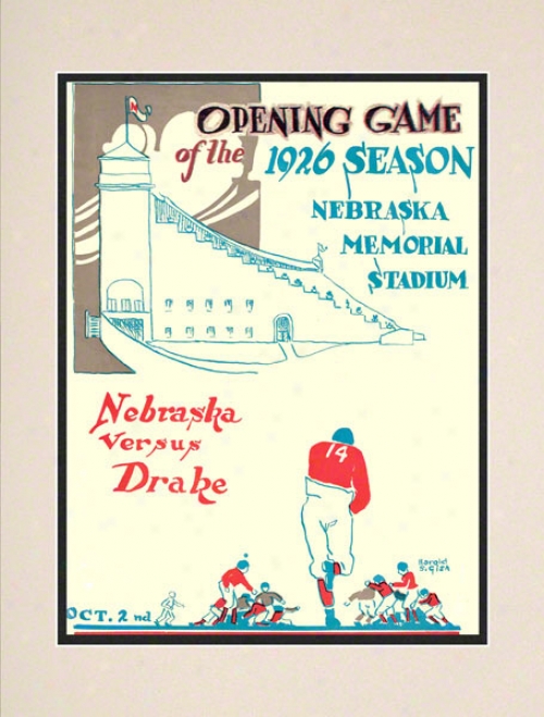 1926 Nebraska Vs. Drake 10.5x14 Matted Historic Football Print