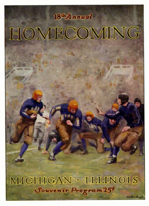 1927 Illinois Vs. Michigan 36 X 48 Canvqs Historic Football Print