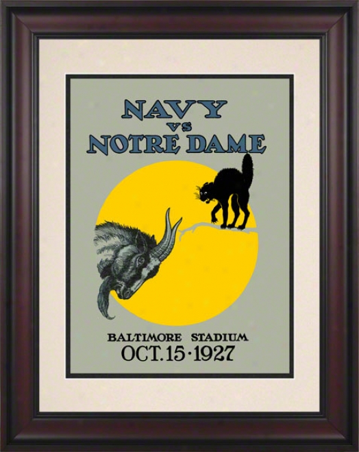 1927 Notre Dame Fighting Irish Vs Navy Midshipmen 10 1/2 X 14 Framed Historic Footbaall Poster