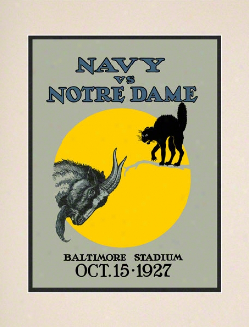 1927 Notre Dame Fighting Irish Vs Navy Midshipmen 10 1/2 X 14 Matted Historic Football Poster