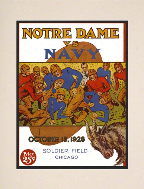 1928 Notre Dame Fighting Irish Vs Navy Midshipmen 10 1/2 X 14 Matted Historic Football Poster