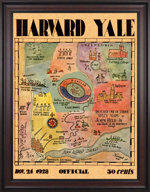 1928 Yale Bulldogs Vs. Harvard Crimson 36 X 48 Framed Canvas Historic Football Print