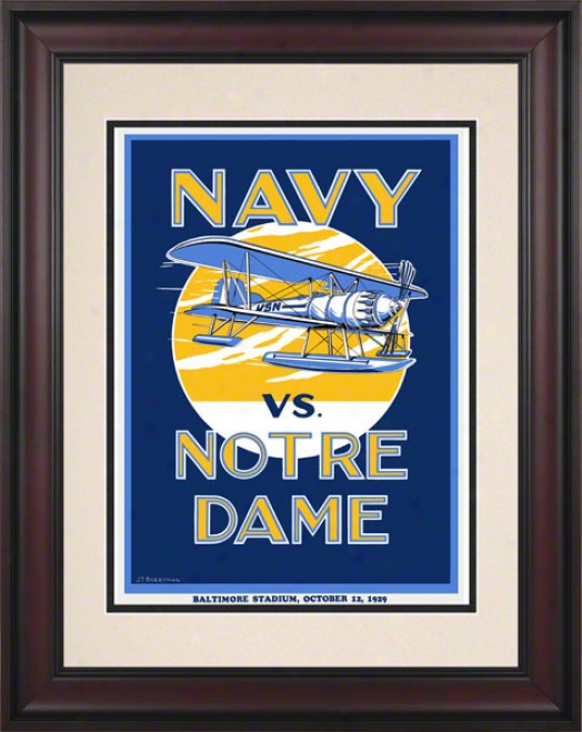 1929 Notre Dame Fighting Irish Vs Navy Midshipmen 10 1/2 X 14 Framed Historic Football Poster