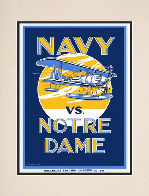 1929 Notre Dame Contention Irish Vs Navy Midshipmen 10 1/2 X 14 Matted Historic Football Poster