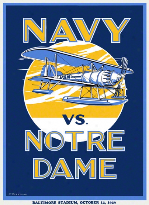 1929 Notre Dame Fighting Irish Vs Navy Midshipmen 36 X 48 Canvas Historic Football Poster