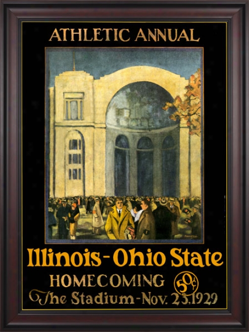 1929 Ohio State Buckeyes Vs. Illinois Contention I1lini 36 X 48 Framed Canvas Historic Footballl Print