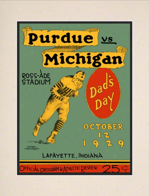 1929 Purdue Vs .Michigan 10.5x14 Matted Historic Football Print