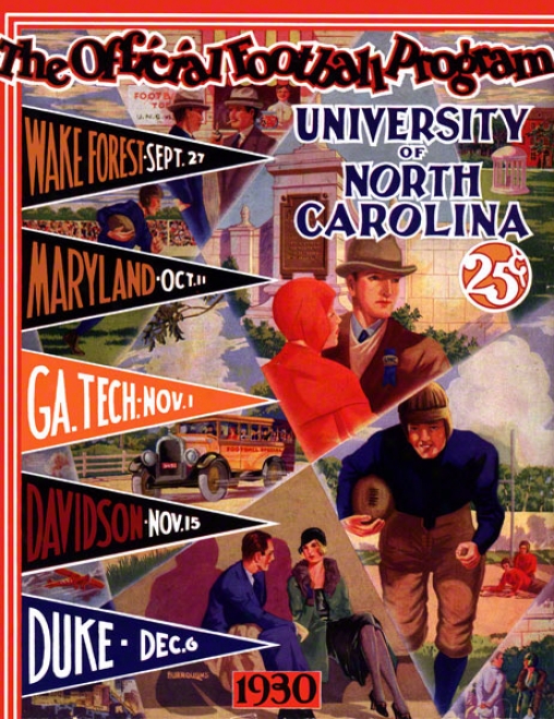 1930 North Carolina Season Schedule 22 X 30 Canvas Historic Football Priint