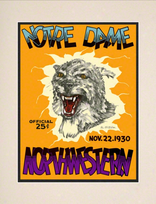 1930 Northwestern Wildcats Vs Notre Dame Contention Irish 10 1/2 X 14 Matted Historic Football Poster