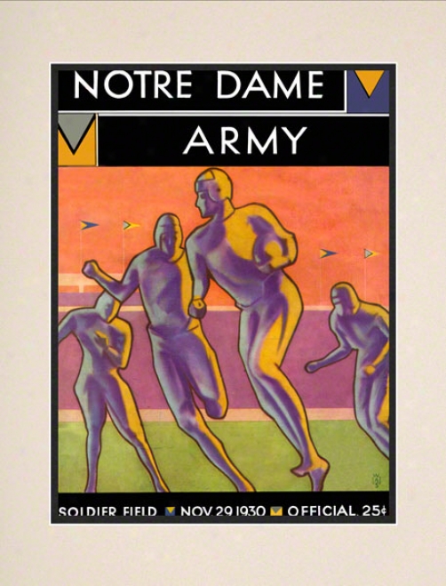 1930 Notre Dame Fighting Irish Vs Army Blaco Knights 10 1/2 X 14 Matted Historic Football Poster