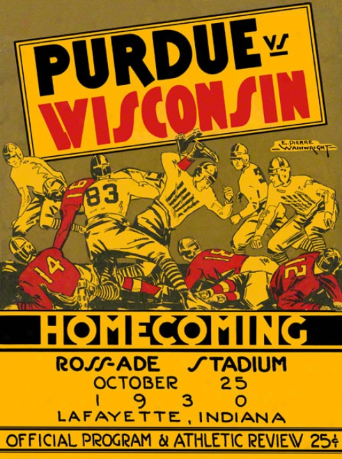 1930 Purdue Vs. Wisconsin 36 X 48 Canvas Historic Football Calico