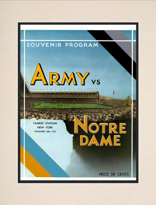 1931 Notre Dame Fighting Irish Vs Army Black Knights 10 1/2 X 14 Matted Historic Football Poster