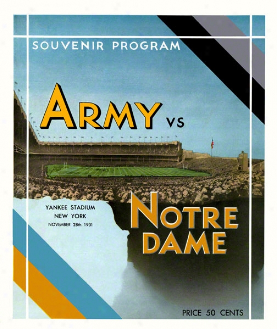 1931 Notre Dame Fightig Irish Vs Army Black Knights 22 X 30 Canvas Historic Football Poster