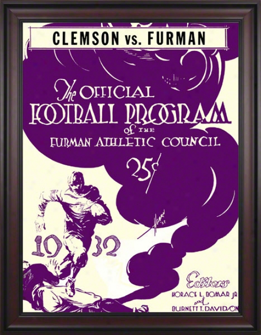 1932 Fumran Vs. Clemson 36 X 49 Framed Canvas Historic Football Print