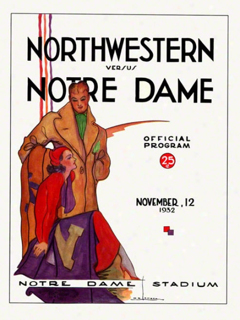 1932 Notre Dame Fighting Irish Vs Northwestern Wilddcats 22 X 30 Canvas Historic Football Poster