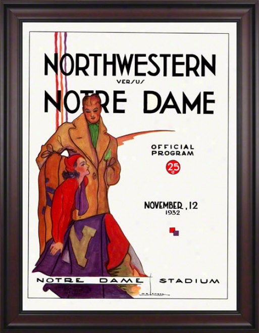 1932 Notre Dame Fighting Irish Vs Northwestern Wildcats 36 X 48 Framed Canvas Historic Football Poster