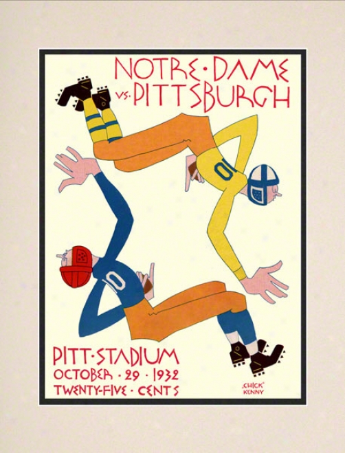 1932 Pittsburhg Panthers Vs Notre Dame Contention Irish 10 1/2 X 14 Matted Historic Football Poster