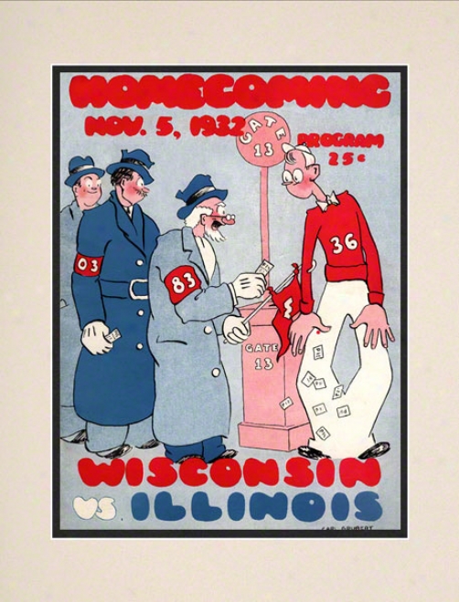 1932 Wisconsin Vs. Illunois 10.5x14 Matted Historic Football Print