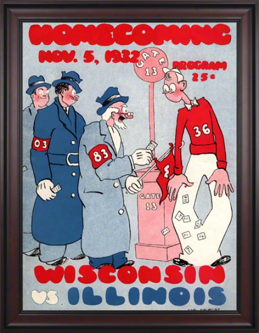 1932 Wisconsin Vs. Illinois 36 X 48 Framed Canvas Historic Football Print
