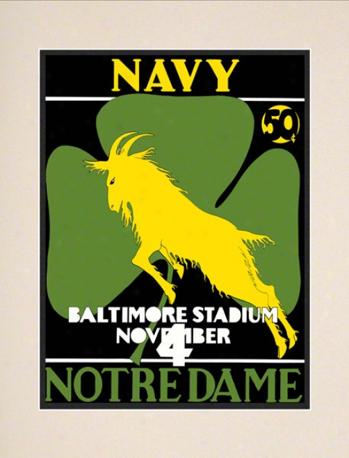 1933 Navy Midshippmen Vs Notre Dame Fighting Irish 10 1/2 X 14 Matted Historic Football Poster