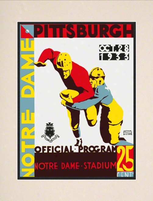 1933 Notre Dame Contention Irish Vs Pittsburgh Panthwrs 10 1/2 X 14 Matted Historic Foltball Poster