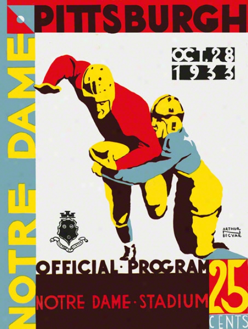 1933 Notre Mistress Fighting Irish Vs Pittsburgh Panthers 36 X 48 Canvas Historic Football Poster