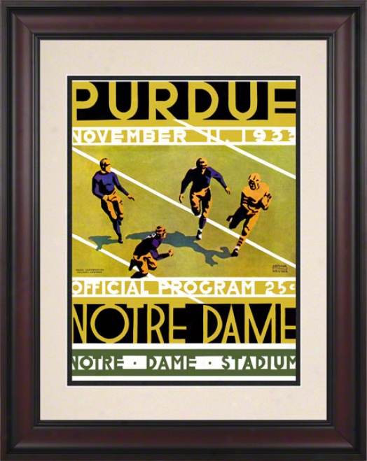 1933 Notre Dame Contention Irish Vs Purdue Boilermakers 10 1/2 X 14 Framed Historic Footbapl Poster