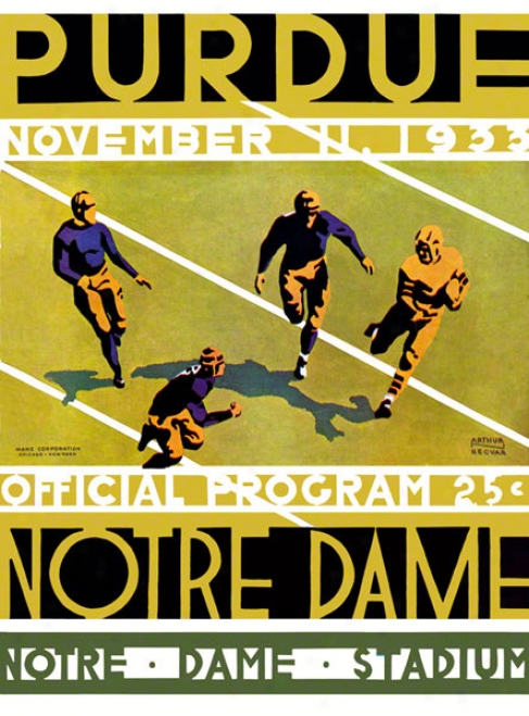 1933 Notre Dame Fighting Irish Vs Purdue Boilermakers 36 X 48 Canvas Historic Football Placard