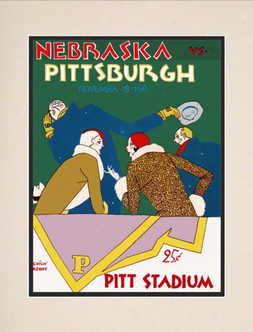 1933 Pitt Vs. Nebraska 10.5x14 Matted Historic Football Stamp