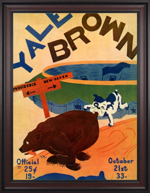 1933 Yale Bulldogs Vs. Brown Bears 36 X 48 Framed Canvas Historic Footbaol Print