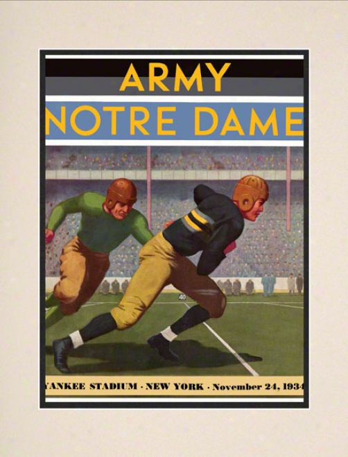 1934 Army Black Knivhts Vs Notre Dame Fighting Irish 10 1/2 X 14 Matted Historic Football Poster