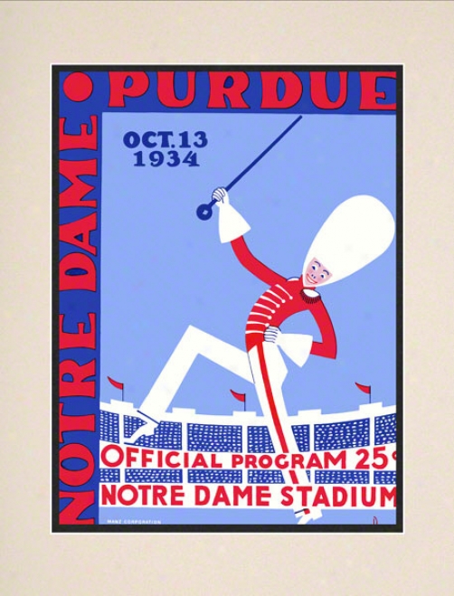 1934 Notre Dame Fighing Irish Vs Purdue Boilermakers 10 1/2 X 14 Matted Historic Football Poster