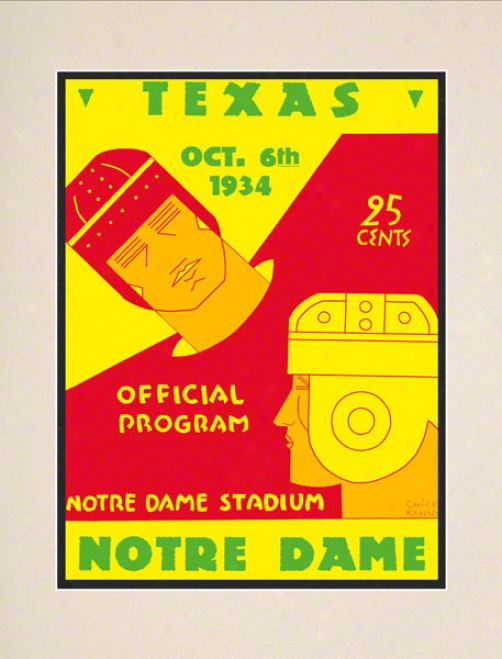 1934 Notre Dame Fighting Irish Vs Texas Longhorns 10 1/2 X 14 Matted Historic Football Poster