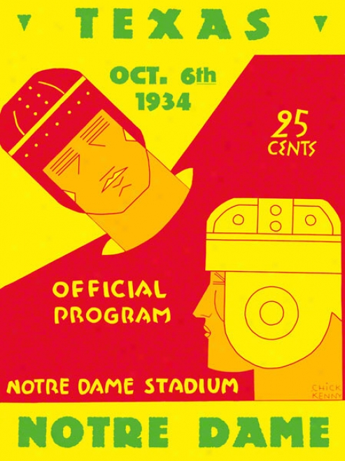 1934 Notre Dame Fighting Irish Vs Texas Longhorns 22 X 30 Canvas Historic Football Poster